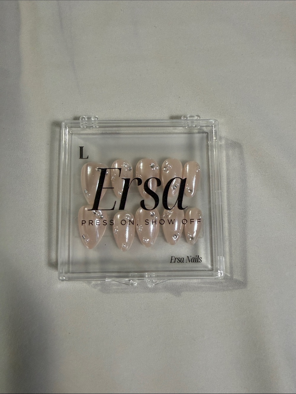Ersa Press-On Nails in Sheer Blush with Rhinestones
